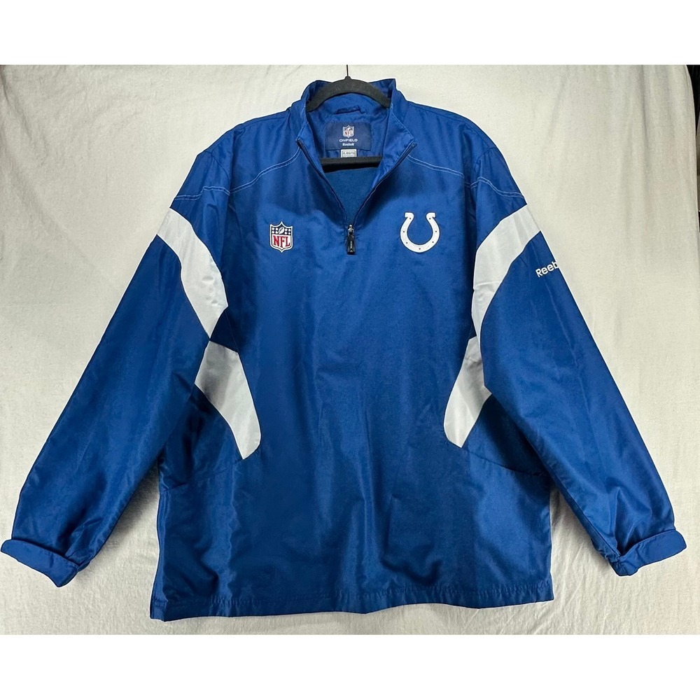 Reebok NFL Onfield Indianapolis Colts 1/4‎ Zip Windbreaker Mens XL Blue Jacket